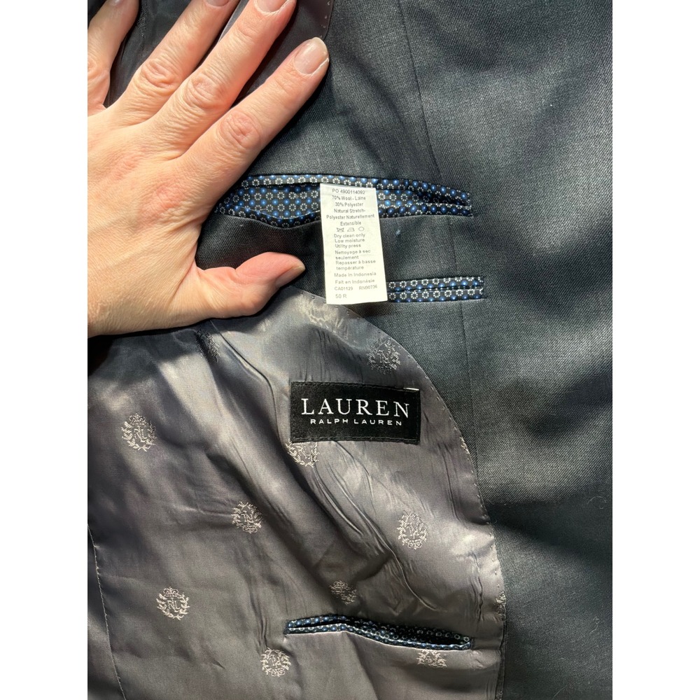 Lauren Ralph Lauren Suit Men 50R 44x30 Charcoal Grey Wool Blend 2-P Blazer Pant - Picture 5 of 6